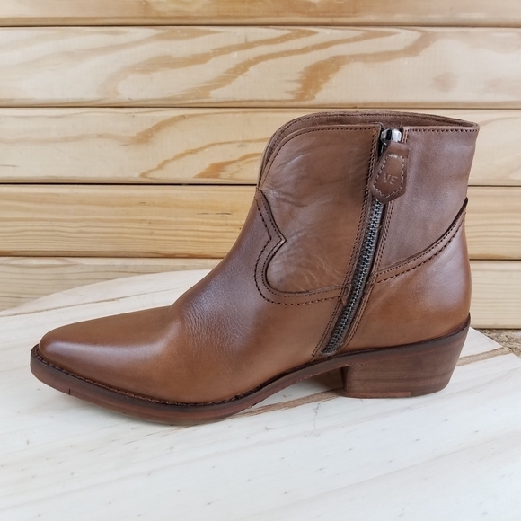 Vintage Foundry Co. Arielle Brown Leather Ankle Western Boot Pointed Toe Zip NEW - Picture 6 of 13